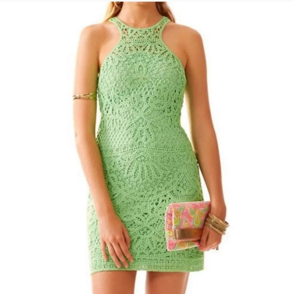 Lilly Pulitzer Green Crochet Lace Mini Dress XS Sleeveless